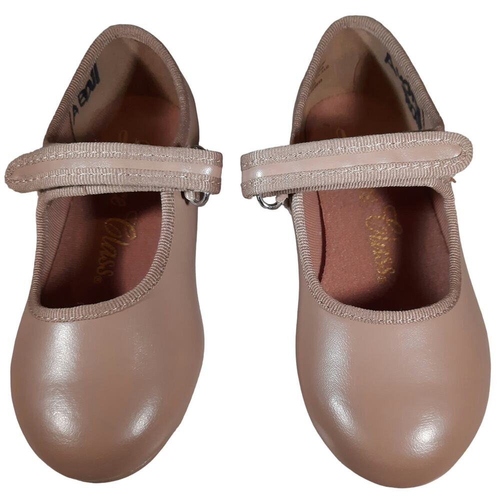 Dance Class Mary Jane style Girls tap shoes, tan Size 9, Preowned